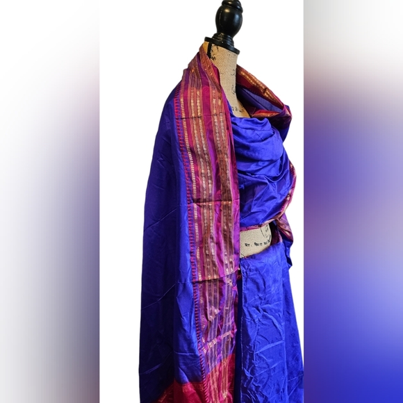 SILKY Indigo Blue and Wedding Red Saree - Picture 7 of 11